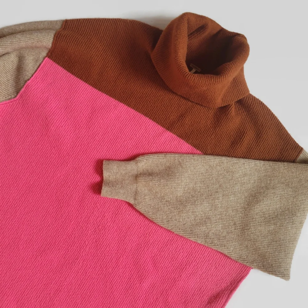 Free People Color Block Turtleneck Sweater in Pink Brown Tan - Picture 6 of 10